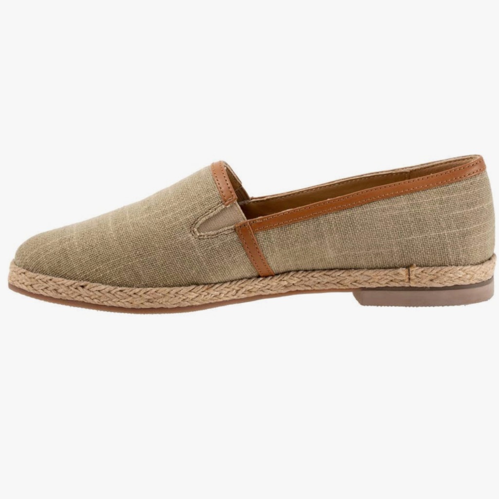 Casual Linen Slip-On Loafer In Beige With Tan Trim